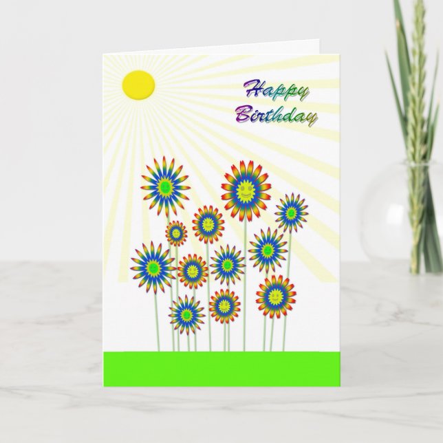 Feliz cumpleaños, una tarjeta de flores felices (Anverso)