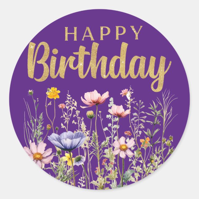 Feliz cumpleaños Wildflower simple Pegatina clásic (Anverso)