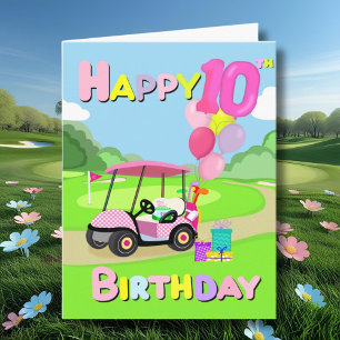 Feliz décimo cumpleaños, tarjeta de golf Polka Dot