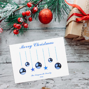 Feliz decoración azul navideña con espalda en blan