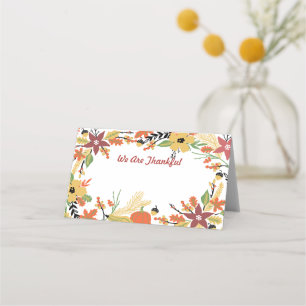 Feliz Día de Acción de Gracias, asiento y tarjeta 