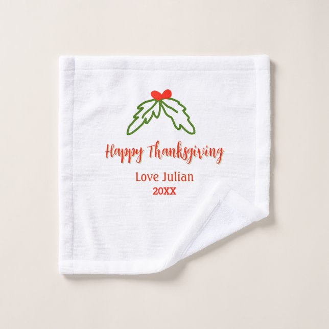 Feliz Día de Acción de Gracias hojas verdes rojas  (Toallita)