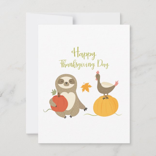 Feliz Día de Acción de Gracias Sloth con tarjeta p (Anverso)