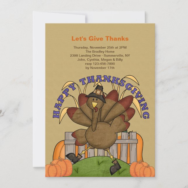 Feliz Día de Acción de Gracias Turquía Invitación (Anverso)