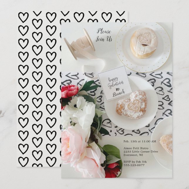 Feliz Día de Galentine Invitación de Black Heart B (Anverso / Reverso)