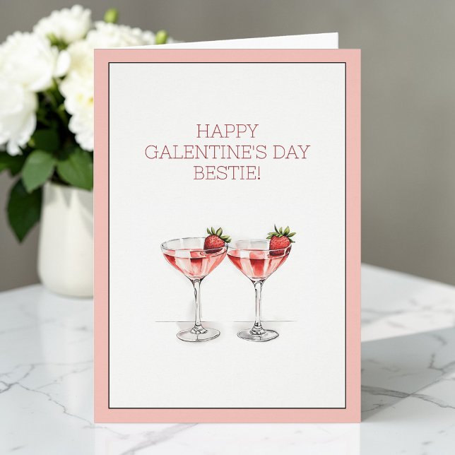 Feliz Día de Galentines, Cócteles para Mejores Ami (Happy Galentine's Day Bestie Cocktails Folded Card)