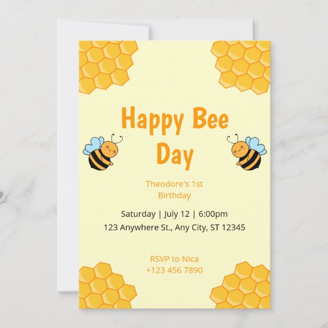 Feliz Día de la Abeja Bumble Invitación a fiesta d (Anverso)