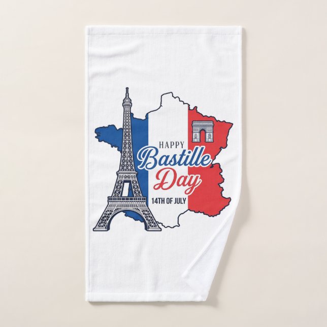 Feliz Día de la Bastilla Francia Mapa Torre Eiffel (Toalla de mano)