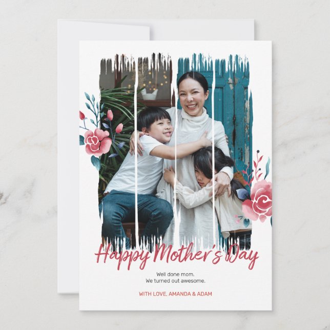 Feliz Día de la Madre acuarela Floral Tarjeta de f (Anverso)