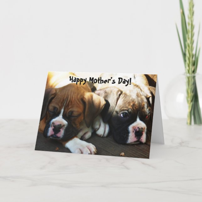 Feliz Día de la Madre Boxer cachorros tarjeta de s (Anverso)