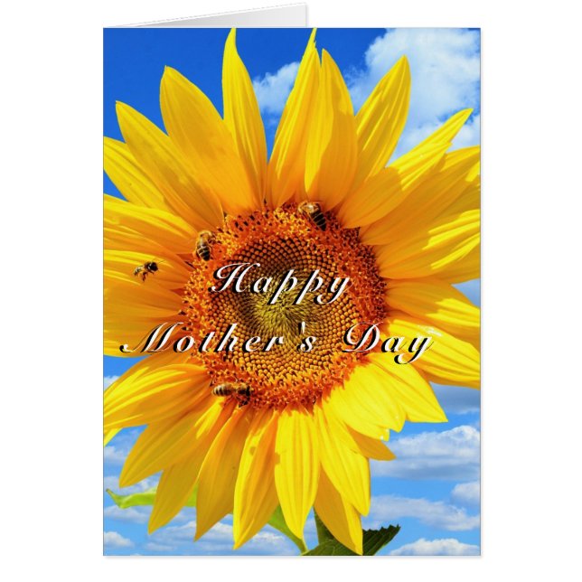 Feliz Día de la Madre Girasol y abejas en el cielo (Frente)