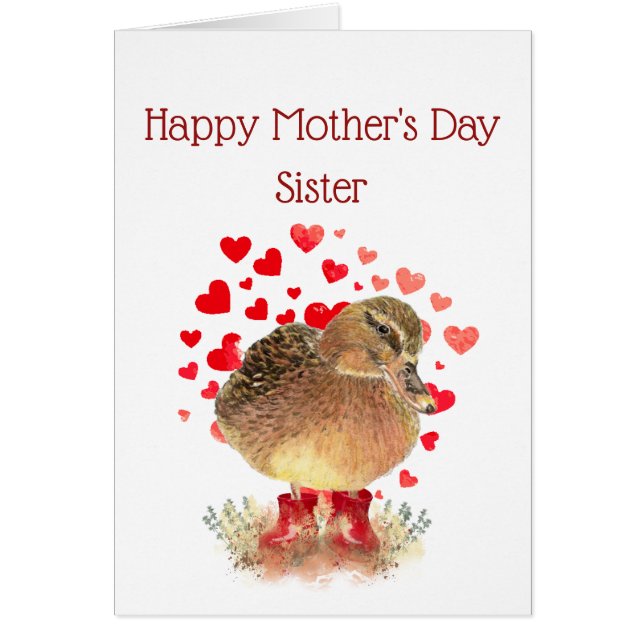 Feliz Día de la Madre, Hermana Cute Duck Red Boots (Frente)