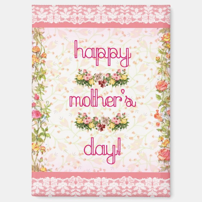 Feliz Día de la Madre Imán de estilo de encaje ros (Anverso)