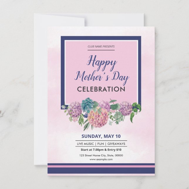 Feliz Día de la Madre Invitación a fiesta (Anverso)