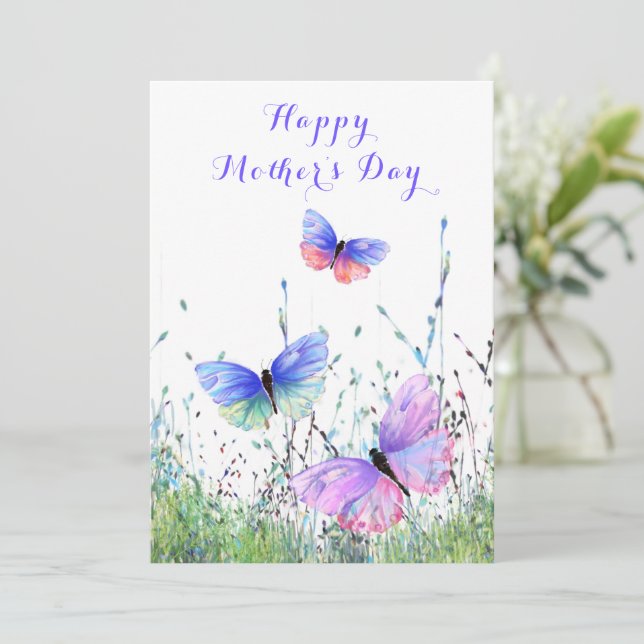 Feliz Día de la Madre - Mariposas volando alegría  (Anverso de pie)