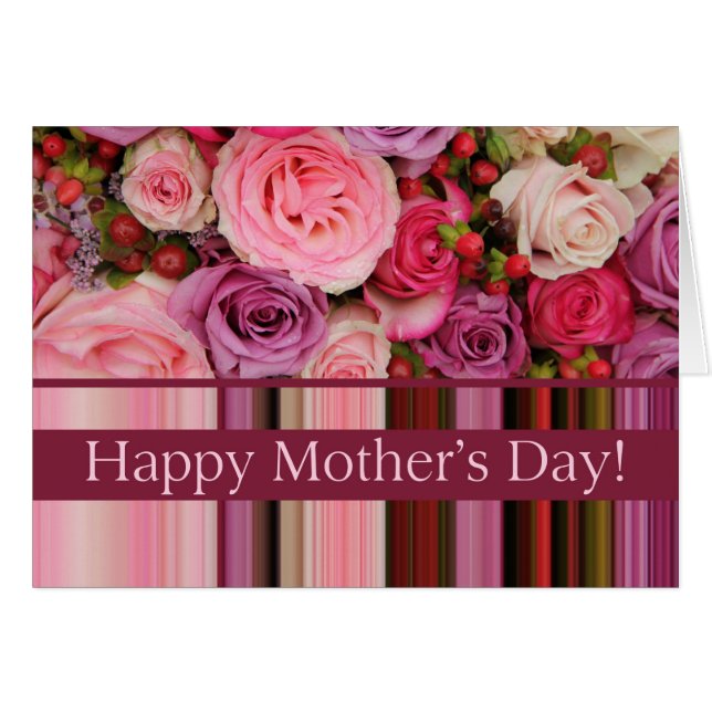 Feliz Día de la Madre Rosas y rayas Día de la Madr (Anverso (Horizontal))