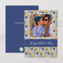 Feliz Día de la Madre Simple Florales Tarjeta Azul