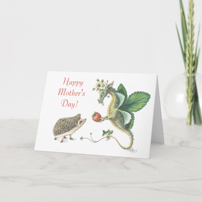 Feliz Día de la Madre Tarjeta Dragón de Fresa (Anverso)