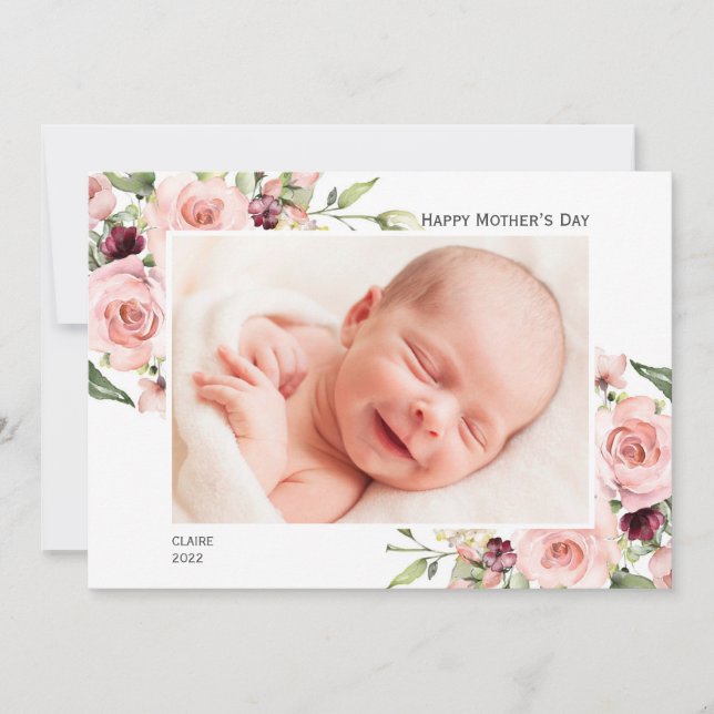 Feliz Día de la Madre Tarjeta fotográfica con rosa (Anverso)
