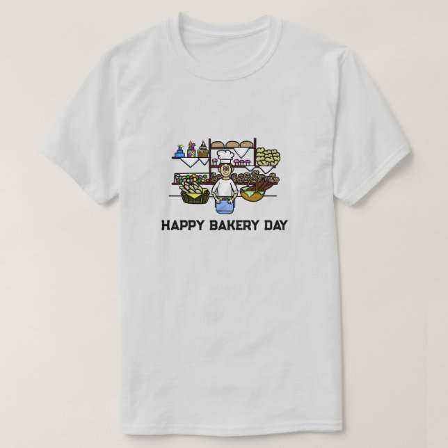 Feliz Día de la Panadería camiseta con hombre y pa (Diseño del anverso)