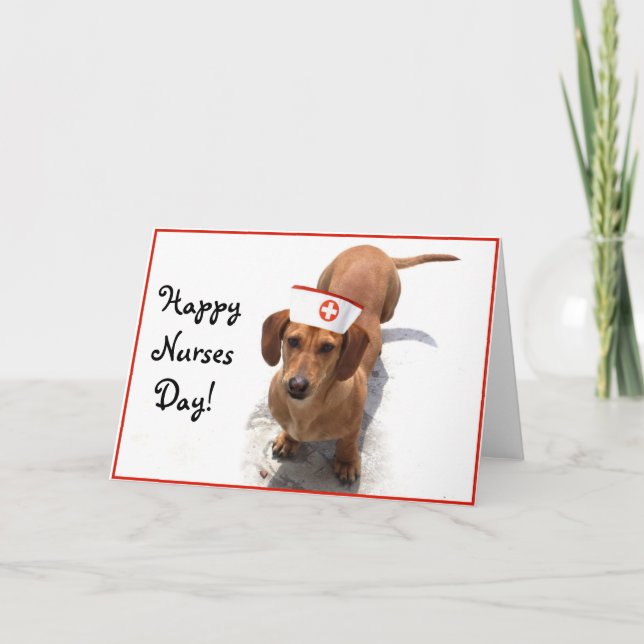 Feliz día de las enfermeras Dachshund tarjeta de s (Anverso)