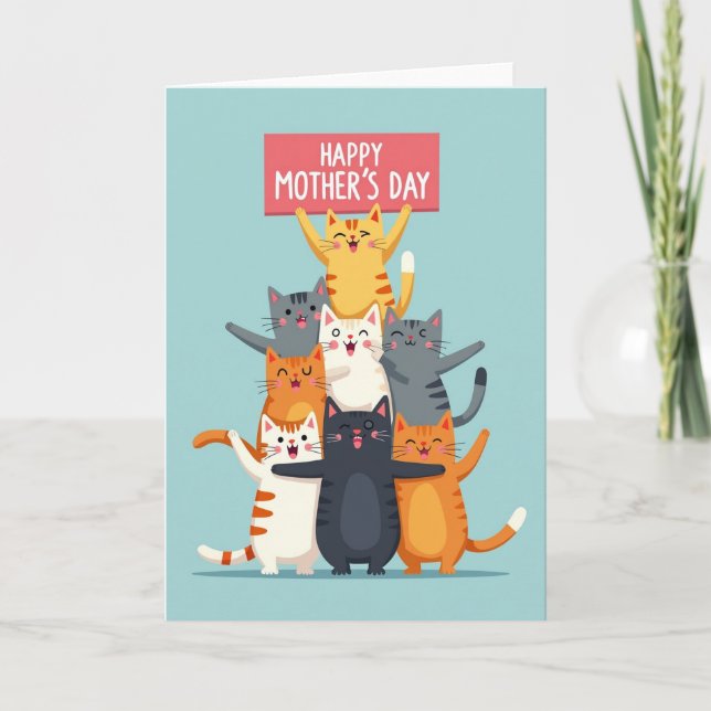 Feliz Día de las Madres Gatos Tarjeta Matte (Anverso)