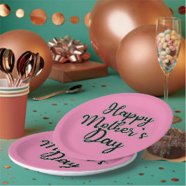 Feliz Día de las Madres Plato de Papel Rosa