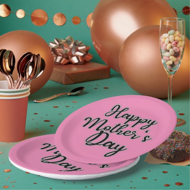 Feliz Día de las Madres Plato de Papel Rosa (Multi)