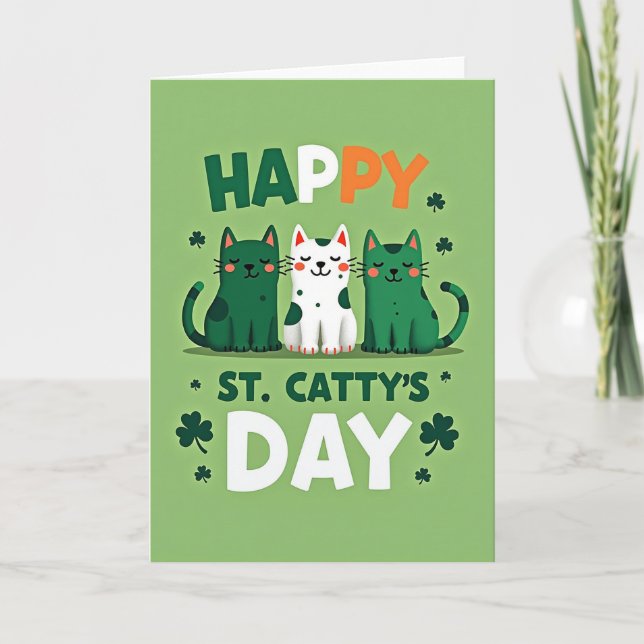 Feliz Día de San Cattys Tarjeta Divertida de Gatos (Anverso)