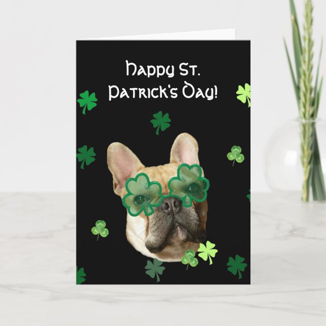 Feliz Día de San Patricio, tarjeta de Bulldog fran (Anverso)