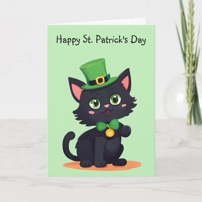 Feliz día de San Patricio Tarjeta de gatito juguet (Anverso)