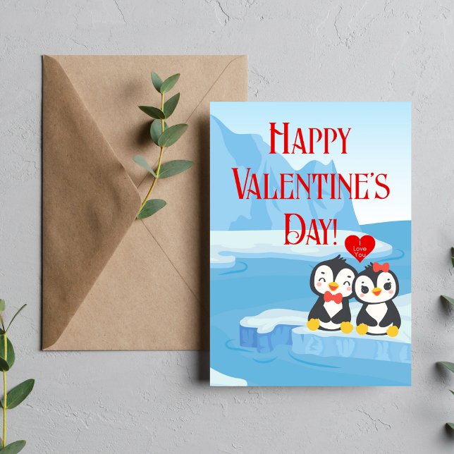 Feliz Día de San Valentín (Happy Valentine's Day Penguin Pair)