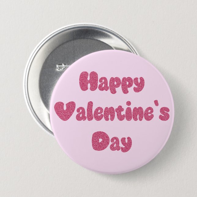 Feliz día de San Valentín botón de purpurina (Anverso y reverso)