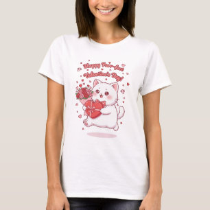 Feliz día de San Valentín camiseta de gato Kawaii