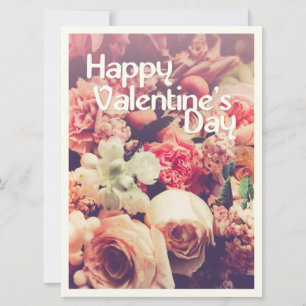 Feliz día de San Valentín con ramo de flores vinta