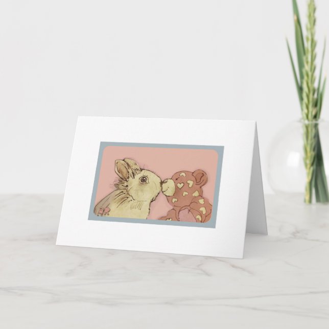 Feliz Día de San Valentín, conejo y tarjeta de oso (Anverso)