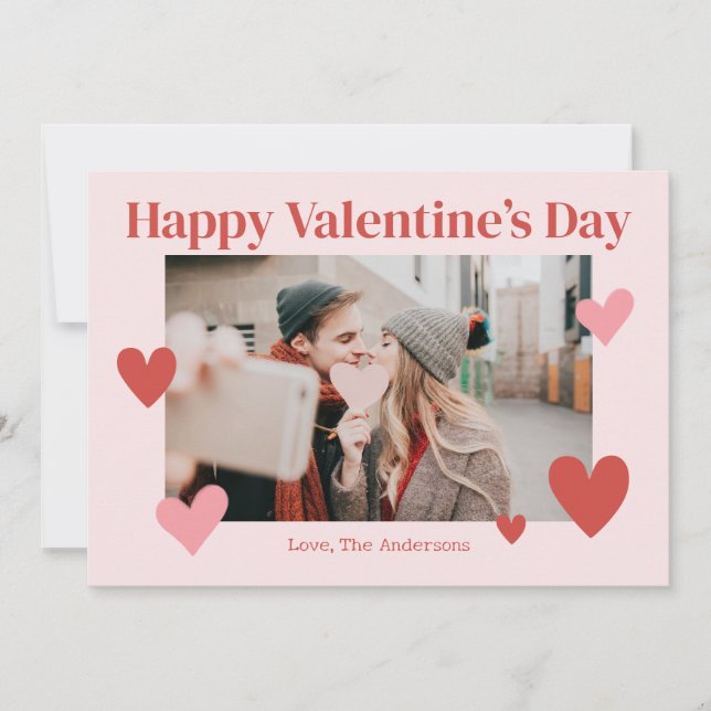 Feliz día de San Valentín corazón rosa tarjeta de  (Anverso)