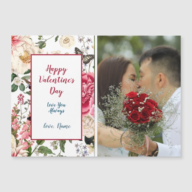 Feliz Día de San Valentín Floral y foto victoriana (Anverso)