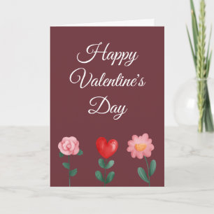 Feliz Día de San Valentín flores tarjeta de escrit