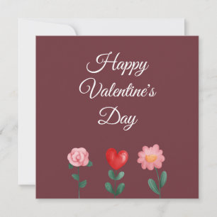 Feliz Día de San Valentín flores tarjeta de escrit