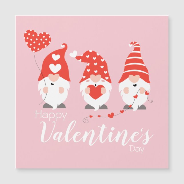 Feliz Día de San Valentín Gnomes Red Pink Magnet (Anverso)