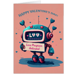 Feliz Día de San Valentín lindo robot azul, divert