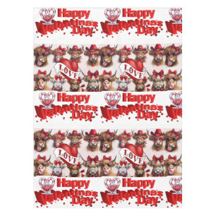 Feliz Día de San Valentín manteles vacas corazones