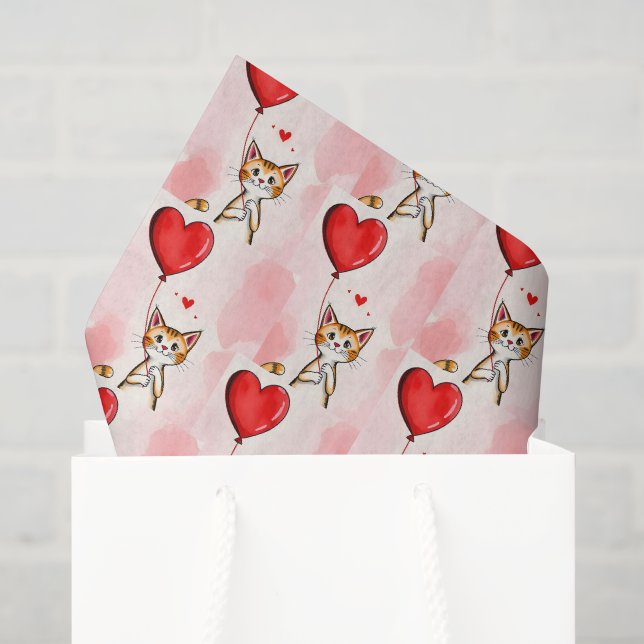 Feliz día de San Valentín Papel de seda Gato Coraz (Bolsa de regalo)