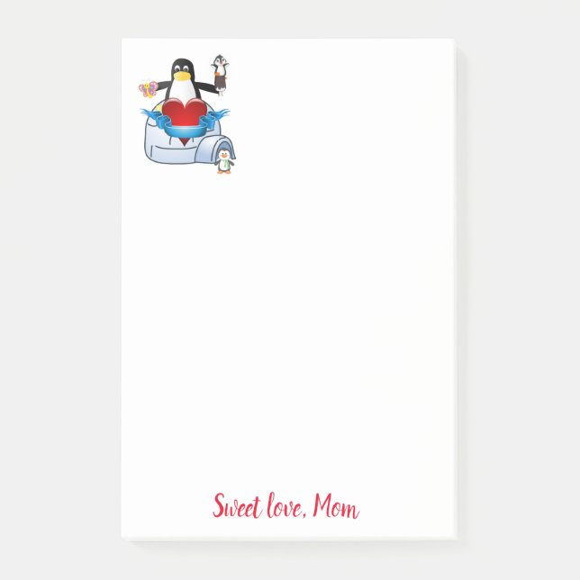 Feliz día de San Valentín Pingüino Nota adhesiva (Anverso)