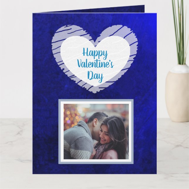 Feliz Día de San Valentín tarjeta de fotos azul de (Anverso)