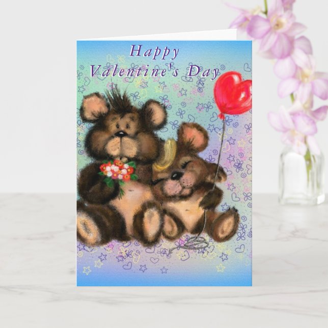 Feliz Día de San Valentín tarjeta de pareja de oso (Orquídea)