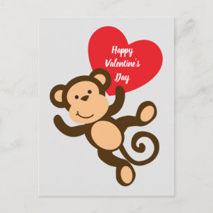 Feliz día de San Valentín tarjeta postal de mono