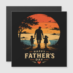Feliz Día del Padre Atardecer Retro Papá Hijo