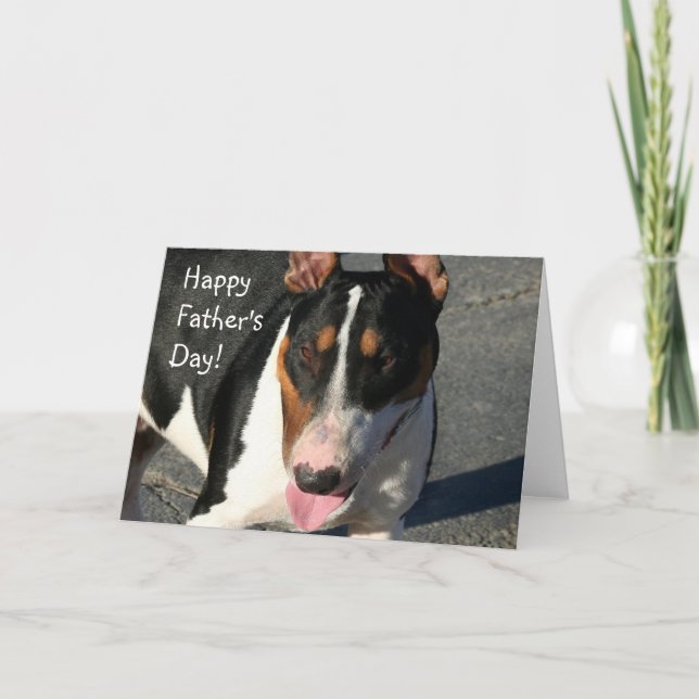 Feliz Día del Padre Bull Terrier tarjeta de saludo (Anverso)